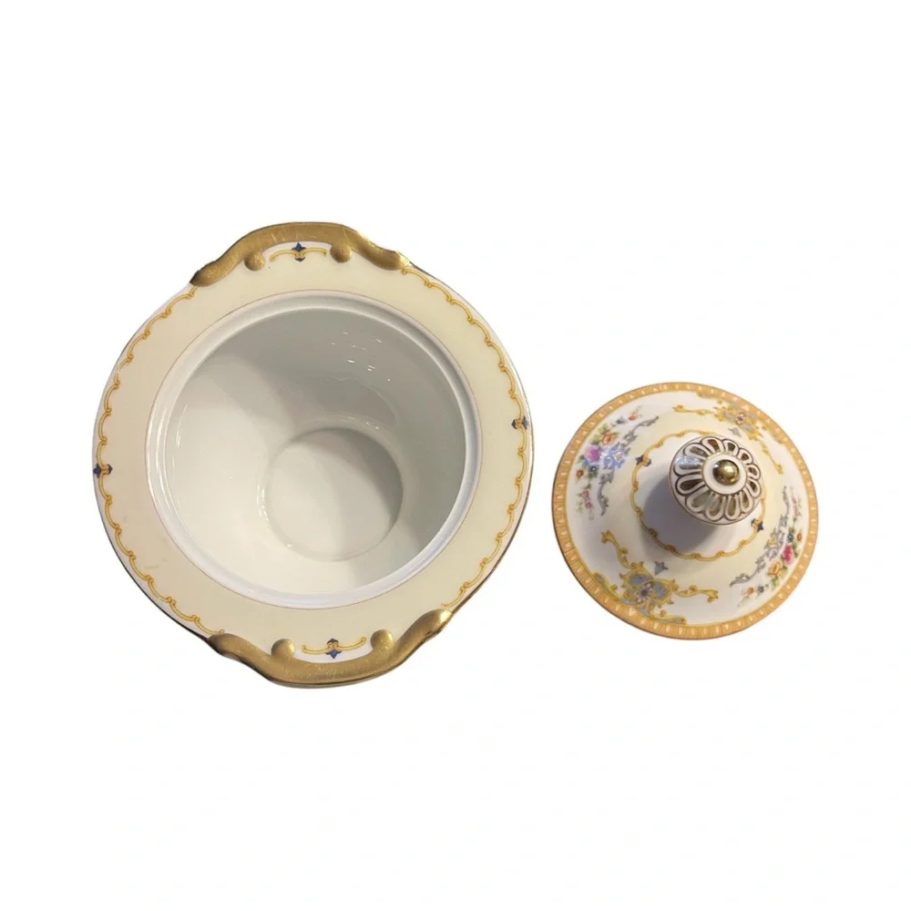 Vtg Meito China Empire Pattern Covered Sugar Bowl Windsor Shape Gold & Blue - Picture 5 of 8